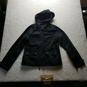 Prince‎ & Fox Jacket Juniors Large Black Hooded Full Zip Canvas Utility Pockets